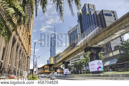Kuala Lumpur, Malaysia - June 18, 2022: Second Tallest Building In The World, The Merdeka 118. Stree