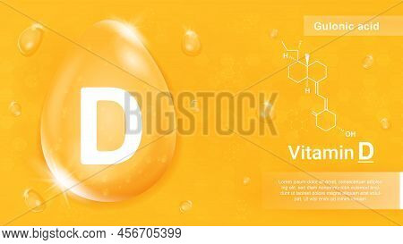 Vitamin D Yellow. Micronutrients And Healthy Lifestyle. Poster Or Banner For Pharmacy Website. Healt