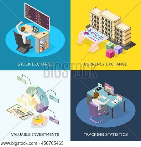 Stock Exchange 2x2 Design Concept With Tracking Statistics Valuable Investment Currency Exchange Squ