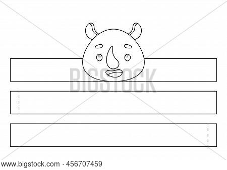 Printable Rhino Paper Crown. Fun Accessory For Entertainment. Diy Cut Party Ribbon Template For Birt
