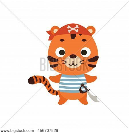 Cute Little Pirate Tiger. Cartoon Animal Character For Kids T-shirts, Nursery Decoration, Baby Showe
