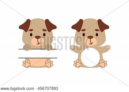 Cute Little Pug Dog Split Monogram. Funny Cartoon Character For Kids T-shirts, Nursery Decoration, B