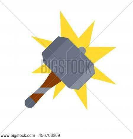 Thor Hammer. God Weapon. Norse Mythology. Symbol Of Power. Medieval Steel Weapons. Flat Cartoon Icon