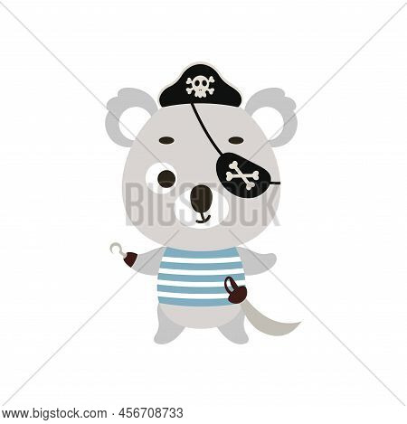 Cute Little Pirate Koala With Hook And Blindfold. Cartoon Animal Character For Kids T-shirts, Nurser