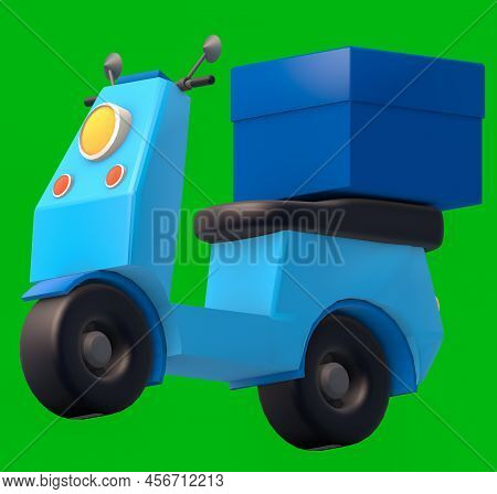 3d Rendering Blue Motor Scooter With Box., Scooter And Delivery Packages.,motorcycle Or Scooter Cart