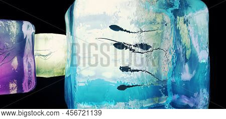 Illustrative Presentation Of Cryonic Preservation Of Male Semen Cells Or Male Sperm- 3d Illustration