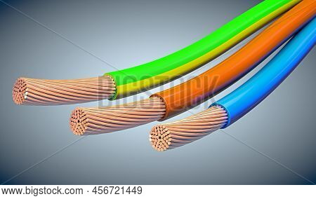 3 Core Power Cables Or Power Supply In The Standard Colors Yellow, Brown And Yellow Green Striped - 