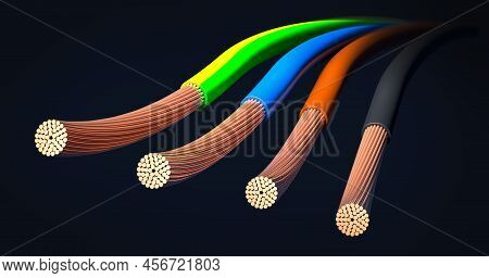4 Core Power Cables Or Power Supply In The Standard Colors Yellow, Brown And Yellow Green Striped - 