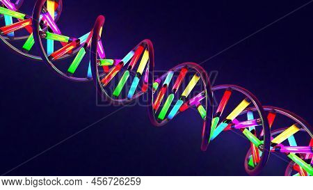Multicolored Neon Light-like Twisted Dna Strand Made Of Glass And Metal - 3d Illustration