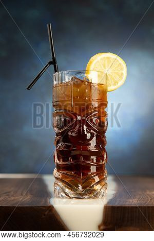 Cocktail Cuba Libre With Lime And Ice. Summer Refreshing Drink. Selective Focus.