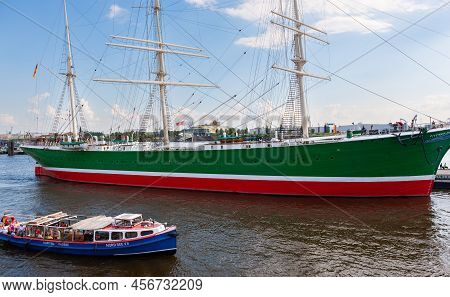 Hamburg, Germany - July 12, 2011 : Old, Restored German Cargo Sailing Ship Rickmer Rickmers Moored O