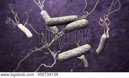 3d Illustration Of Cholera Pathogens In Dark Polluted Water