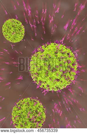 3d Illustration Of Antibodies Attacking Virus Cell Into The Bloodstream