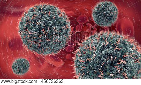 3d Illustration Of Antibodies Attacking Virus Cell Into The Bloodstream