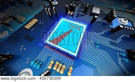 Overclocked Computer Processor On Circuit Board - 3d Illustration