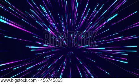 Abstract Hyperspeed Background. Movements Of Big Data Cyberspace. Dynamic Jump Blue Light Lines On T