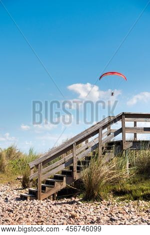 Parasailing Over Las Flores Beach, On A Very Hot Day During The Summer At Maldonado, Uruguay.