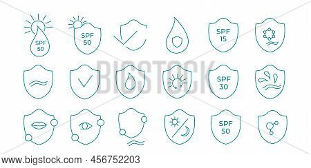 Spf 50, 30, 15 Sun Protection Icon Set. Vector Stock Illustration Isolated On White Background For P