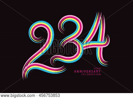 234 Number Design Vector, Graphic T Shirt, 234 Years Anniversary Celebration Logotype Colorful Line,