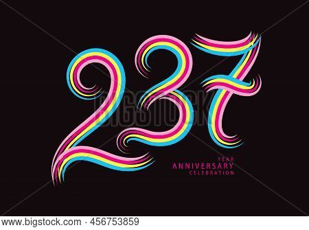 237 Number Design Vector, Graphic T Shirt, 237 Years Anniversary Celebration Logotype Colorful Line,