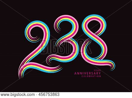 238 Number Design Vector, Graphic T Shirt, 238 Years Anniversary Celebration Logotype Colorful Line,