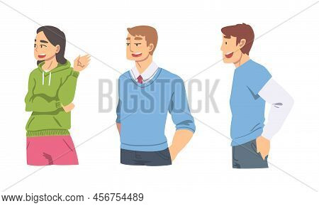Amused People Character Talking And Laughing Having Cheerful Mood Vector Set