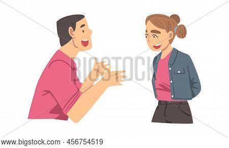 Amused Man And Woman Character Talking And Laughing Having Cheerful Mood Vector Set
