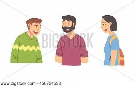 Amused People Character Talking And Laughing Having Cheerful Mood Vector Set