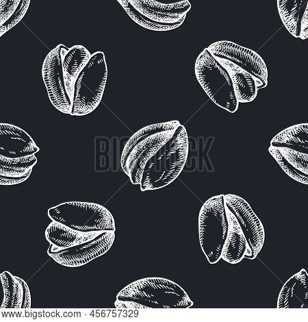 Seamless Pattern With Hand Drawn Chalk Pistachio Stock Illustration