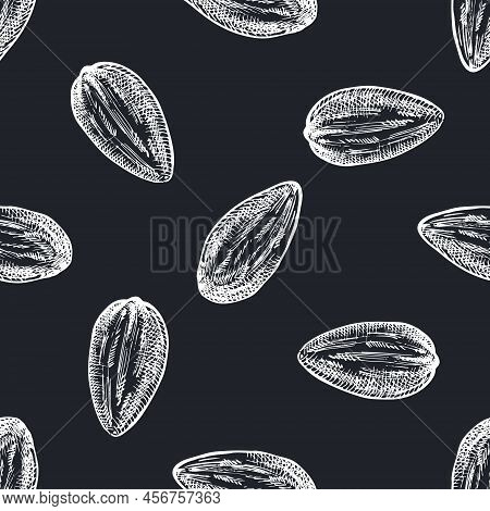 Seamless Pattern With Hand Drawn Chalk Almond Stock Illustration