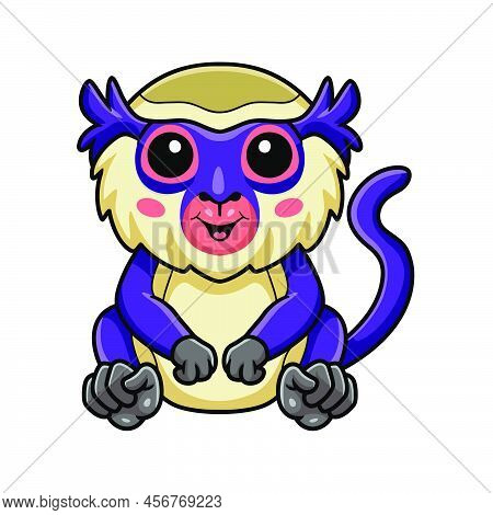 Vector Illustration Of Cute Mona Monkey Cartoon Sitting