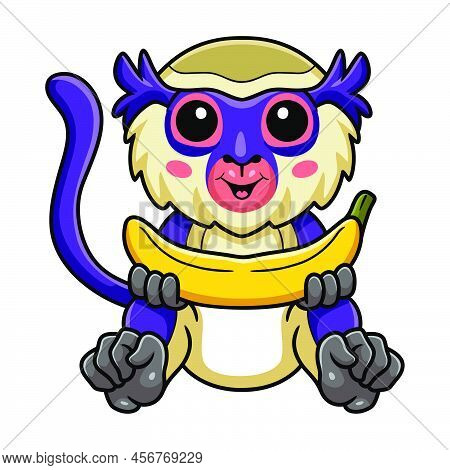 Vector Illustration Of Cute Mona Monkey Cartoon Holding A Banana