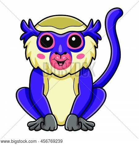 Vector Illustration Of Cute Mona Monkey Cartoon Sitting