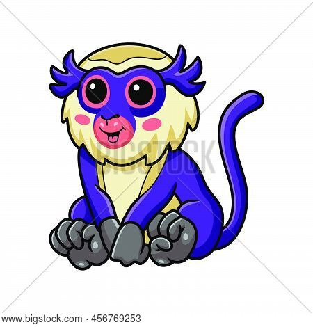 Vector Illustration Of Cute Mona Monkey Cartoon Sitting