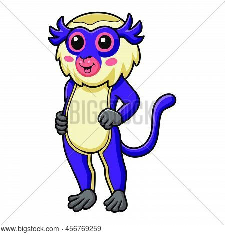 Vector Illustration Of Cute Mona Monkey Cartoon Standing