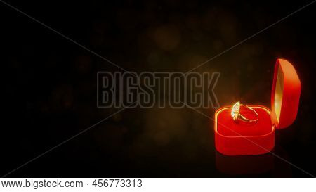 Red Opened Bijouterie Surprise Gift Box With Diamond Engagement Ring With Free Place On Festival Bg,