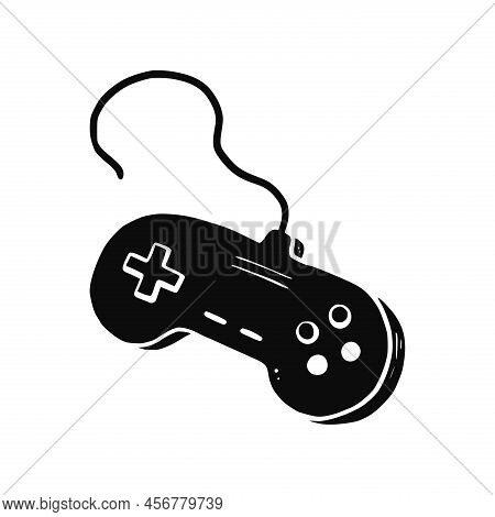 Video Game Joystick Hand Drawn Doodle Control. Video Gamer Joystick Controller Element. Computer Ret