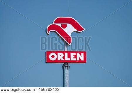 Pniewy, Poland - June 18, 2022. Pkn Orlen Logo With A Blue Sky Background. Orlen Is A State-owned Oi