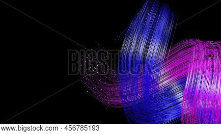 3d Abstract Neon Data Background. Colored Glowing Energy Lines, Spheres And Pulses On An Empty Black