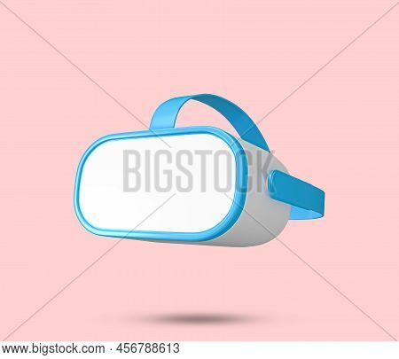 Virtual Reality Vr Goggles Glass 3d Icon. Blue Augmented Reality Ar Glass Symbol On Pink Background.