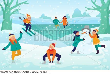 Winter Kids Activities Snow Fight And Ski
