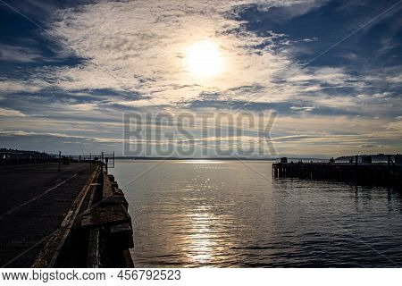 Shot Of The Sun Setting On A Canal Downtown Seattle