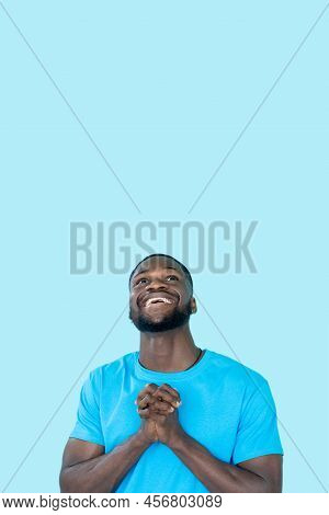 Thankful Emotion. Pleading Expression. Advertising Flyer. Hopeful Happy Grateful Praying Man Isolate