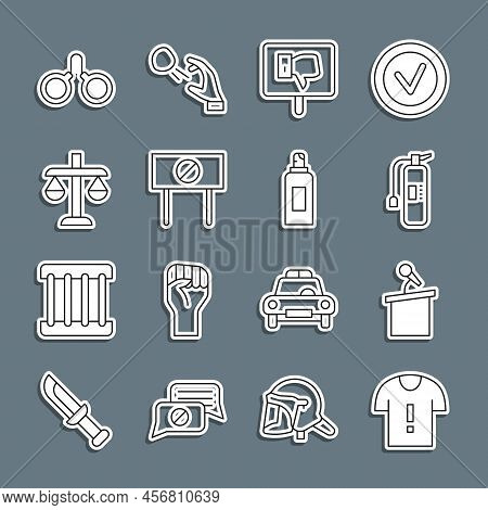 Set Line T-shirt Protest, Stage Stand Or Tribune, Fire Extinguisher, Protest, Scales Of Justice, Han