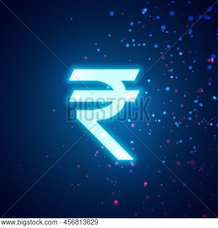 Digital Glowing Rupee Symbol With Particle Effect Vector Design Illustration