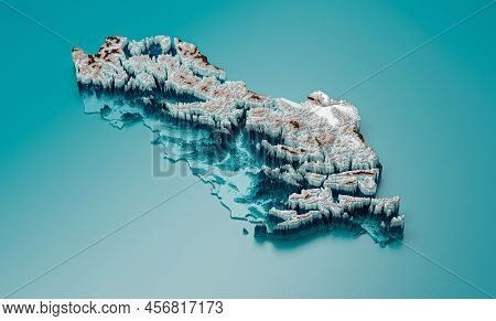 Topographic Albania Map Hypsometric Albania Elevation Tint Spectral Shaded Relief Map 3d Illustratio
