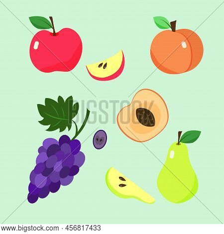 Fruit Set. Juicy Garden Fruits With The Smell Of Summer. Vector Illustration In Flat Style.