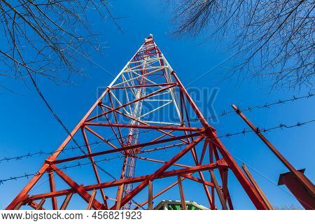 Metal Construction For Telecommunication Data Equipment Or Mast With Microwave, Radio Antennas, Outd