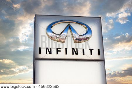 Samara, Russia - June 18, 2022: Dealership Sign With The Logo Of Infinity Automaker. Infiniti Is The
