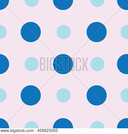 Seamless Blue Vector Spots And Circles Pattern On A White Background, Suitable For Packaging, Fabric